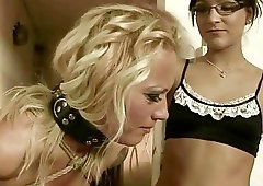 Sexy young mistress loves to punish her busty slave BDSM