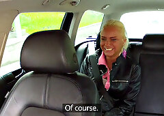 Blonde Explores Cabbie's Cock and Ball in a Taxi Ride