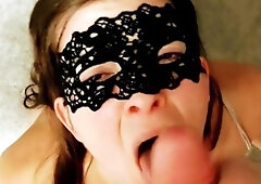 Big tit brunette sucks a big cock blowjob POV