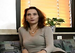 Agreeable brunette hair German mother I'd like to fuck with nylons widens her lengthy and hot legs and masturbates with this large sex tool in a 