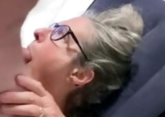 Glasses MILF 60 Years Old Gets Facefucked and Facialized by Stepdad