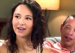 Dude fucking the shy teen babysitter Liz Jordan in front of his MILF wife