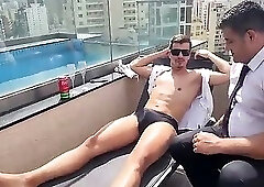 YURI GACHO - WELL-ENDOWED SECURITY GUARD FUCKING THE GUY AT THE POOL - GAY BAREBACK SEX BRAZIL