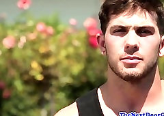 Muscled Chuck tugs his thick cock