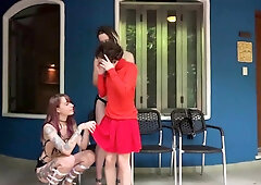 Adorable lesbian teen gets double drilled with strap-on toys