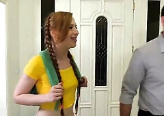 Redhead transgender teen Shiri Allwood gets butt drilled at her babysitting job interview