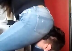 Facesitting in jeans for my serf (greater quantity painful)