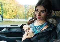 Car sex in the cowgirl pose with a long-legged girlfriend Mells Blanco