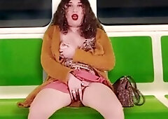 Latin Queen shows off her tits on the train while playing with her nipples