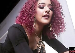 Squirting redhead female-dominator whips and pegs sub in trio