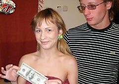 Hungry chick gets some meat and cream