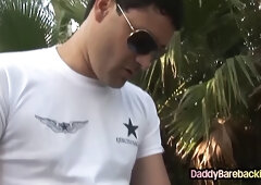 Dominant army DILF fucks skinny twink outdoor until cumshot