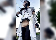 Along the highway, among the passing cars, I took out a massager. Each time the wind was meaty and my petticoat swayed, I felt like my outfit stood ou