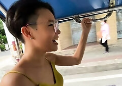 Skinny Thai girl with glasses loves sex