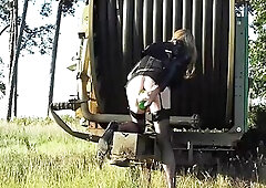 Greater amount of wicked CD Gina banging her booty with bottle, dildos, having a jack off, cumming and milk squirting from booty