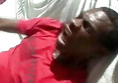 Horny black guy has interracial threeway with cute trans babes