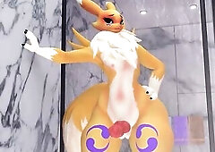Renamon Anal Ejaculation in the Shower - Pokemon CG Manga Animation