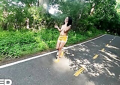 MOTORCYCLE BREAKS DOWN , MINAH KHALI PUBLIC DRONE WEB CAMERA walking throughout the jungle