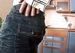 Ken masturbating dick in the kitchen