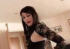 Crossdresser in corset and heels gets her smooth ass pummelled