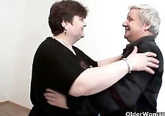 Breasty, obese granny is glad coz this babe is about to get screwed after a lengthy time