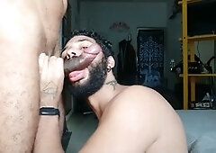 Hot black stallion Ei Davi Lobo shows first-timer John Black some cock-play and ass-licking action