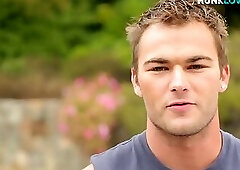 Hunky unshaven newbie solo tugging in gym until jizz