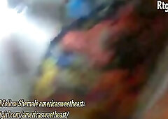 20yo skinny american transgirl with tattoos strokes cock on webcam