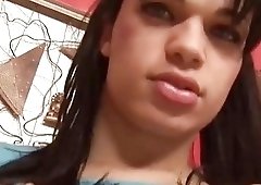 Busty chick with dick strips slowly and seduces a stud