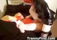 Two crossdressers fuck