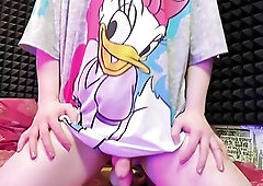 Teen femboy gets banged unfathomable, riding a large schlong in different poses until climax