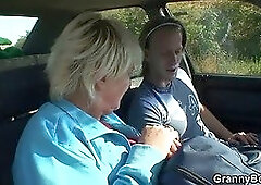 Hitchhiking 70 years old granny riding roadside