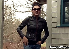 Bigtitted tranny rimmed and pounded on couch