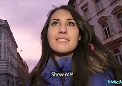 British brunette takes every inch deep outdoors before moving inside