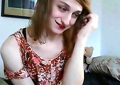 Horny naughty shemale enjoys masturbation and stripping on her webcam