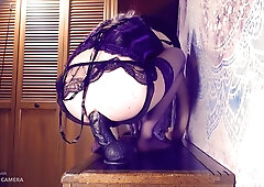 Gothic Witch Takes Three Large Dildos