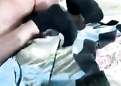 Italian amateur pair, dude fuckin with ebony socks