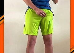 Twink hands-free cums in gym