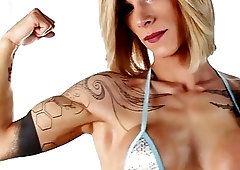 Skinny tattooed shemale with fake tits enjoys masturbation and playing