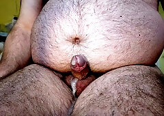 fast masturbation with half limp cock