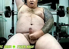 Bulky chub Tyler Nash wanking rod with a vibing spear sleeve