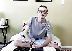 Skinny twink with glasses has a gorgeous boner