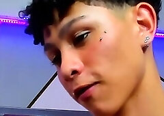 Beautiful Pierced Cutie Sucks His First Dildo