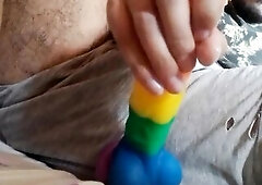 Unshaved juicy twat sex-toy play