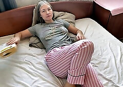 The blonde got aroused after reading an erotic book and received a real orgasm