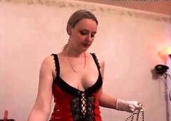 Femdom Torments & Strapon with Restrained Legs