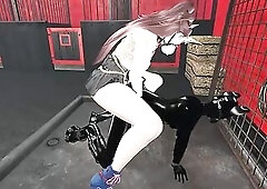 Anal Training, Rubber Cutie Gets Screwed In The Butt By A T-girl With A Large Knob