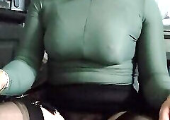 Crossdresser smokes and shows butt plug