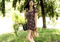 Paloma sluggishly strip's and plays with her cute feet in advance of feeling up her unshaved nasty bits and making herself cum beneath the shade 