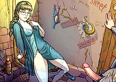 Cartoon parody featuring innocent witches in a naughty twist on Hogwarts Legacy